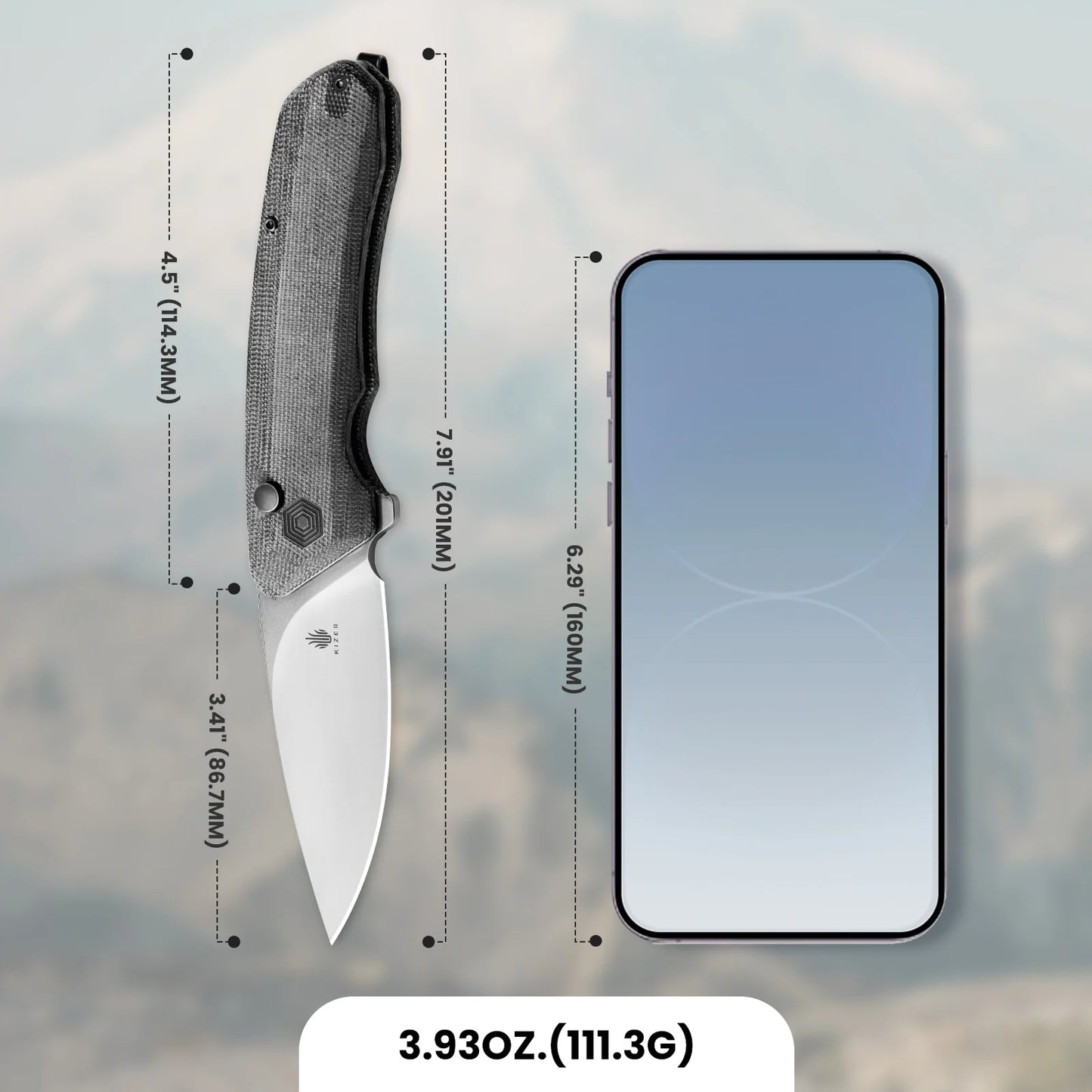 Invictus 154CM Blade Button Lock Micarta Handle V3602C1 (3.41" Stonewashed)